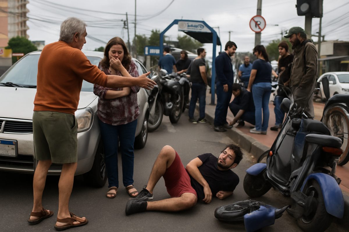 Grave acidente entre carro e scooter deixa jovem ferido em Campos
