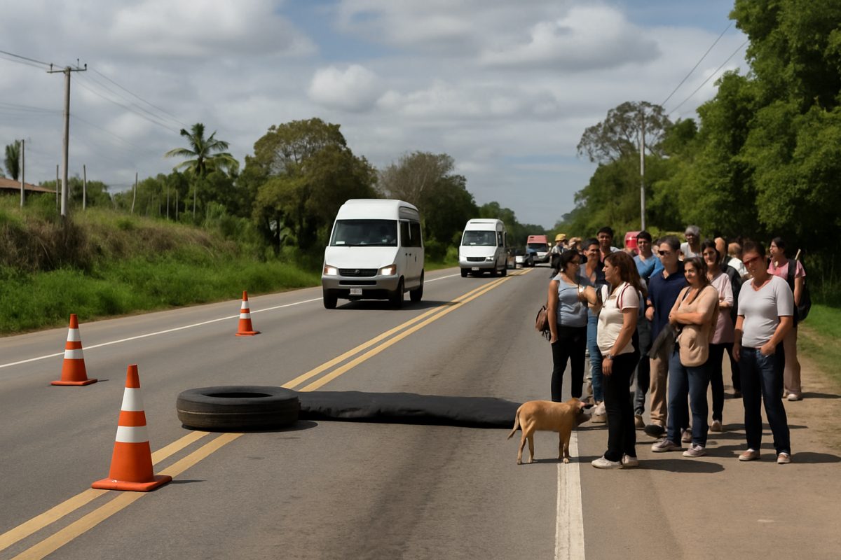 Moradores fazem protesto contra aumento de tarifa de vans na BR-101, em Campos