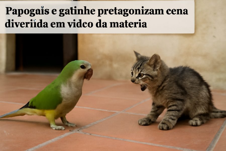 Encontro inusitado: papagaio e gatinho divertem em vídeo viral