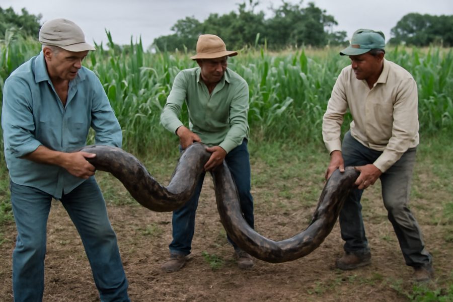 Trabalhadores enfrentam cobra gigante em plantação no Brasil