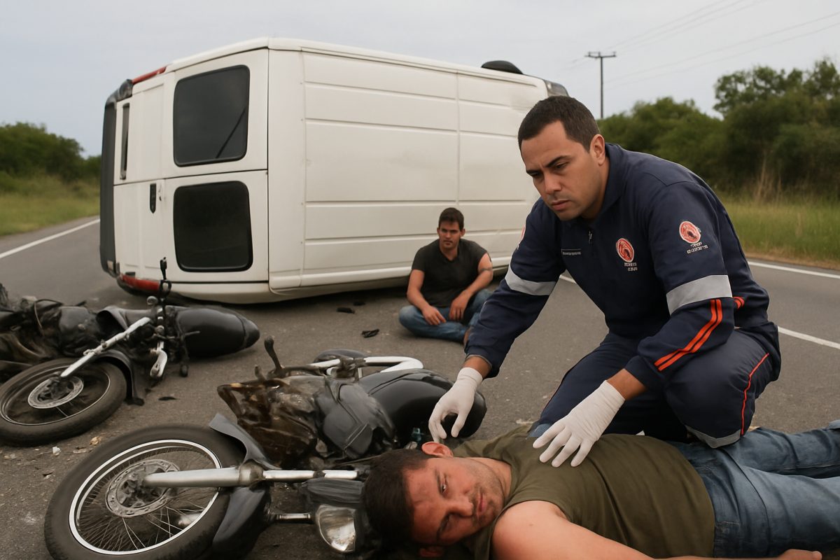 Van tomba e motos batem: acidentes com 9 feridos entre Campos e SJB