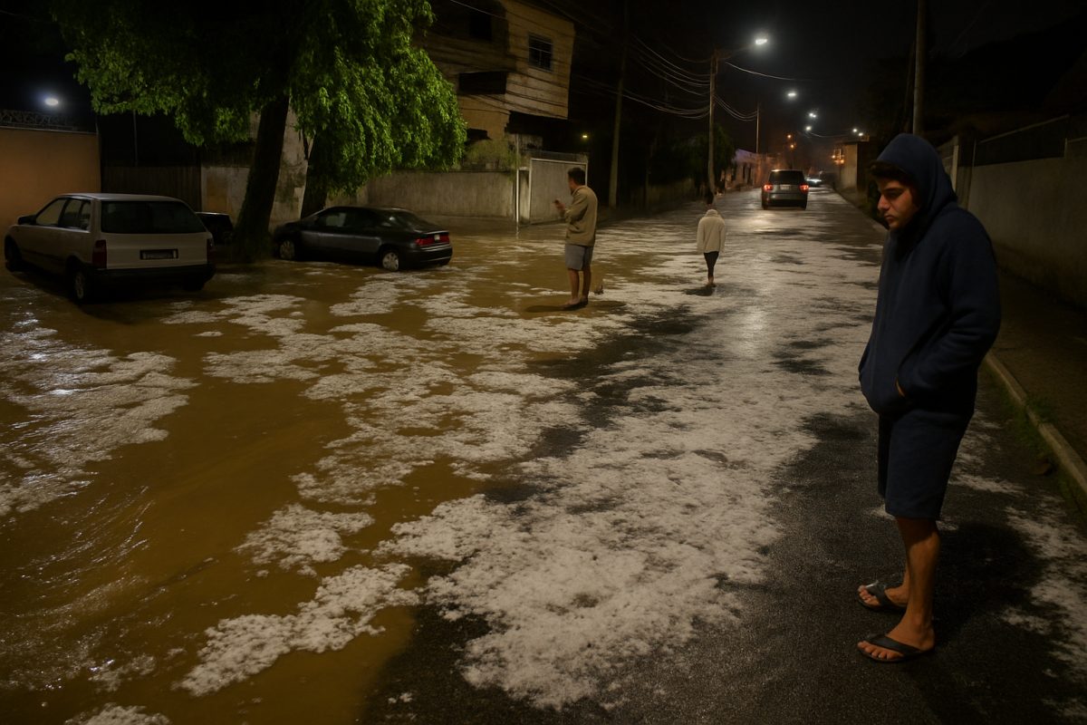 VÍDEO: Temporal de granizo alaga ruas e causa queda de muro e árvores em Petrópolis