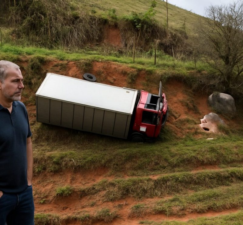 Caminhão cai em ribanceira na RJ-226 em Natividade