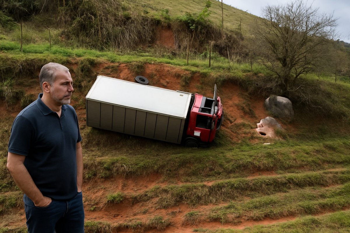 Caminhão cai em ribanceira na RJ-226 em Natividade